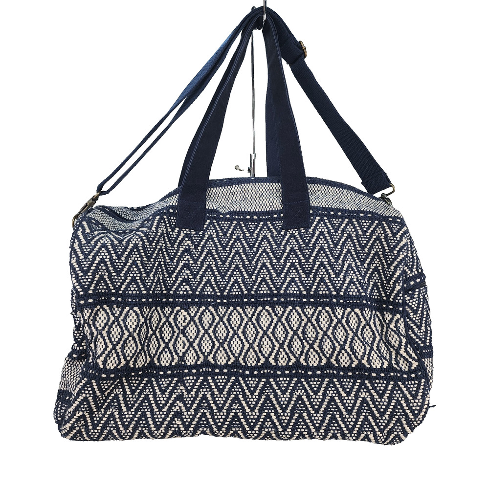 Woven Tapestry Duffle Bag Blue & White Boho Hippie Weekender Travel Bag 18x12x10